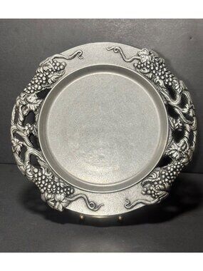 Carson Ind Pewter Decorative Plate Vineyard Elegance Design Embossed VTG 90s USA